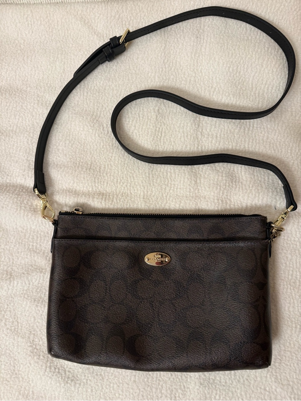 AUTHENTIC Coach Signature Monogram E/W Pop Crossbody Bag - Dark Brown F52657